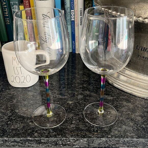 Set of 2 wine glasses with multicolored long stems - Picture 1 of 2